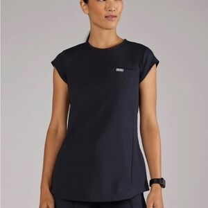 Women's Black Performance Cap-Sleeve.  Alma FORMx slim crewneck tunic scrub top